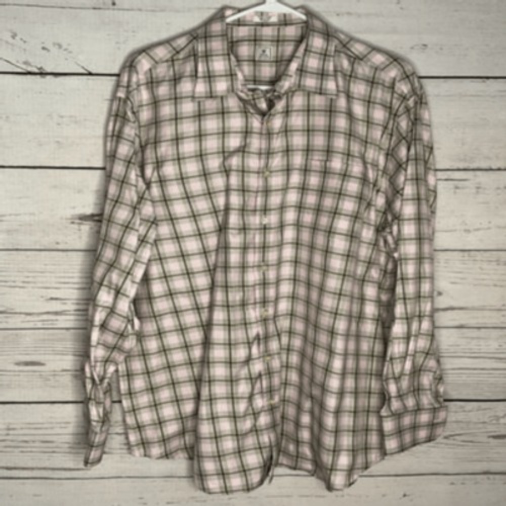 Peter Millar Mens XL Button Down Shirt Pink Green Plaid Long Sleeve 100% Cotton